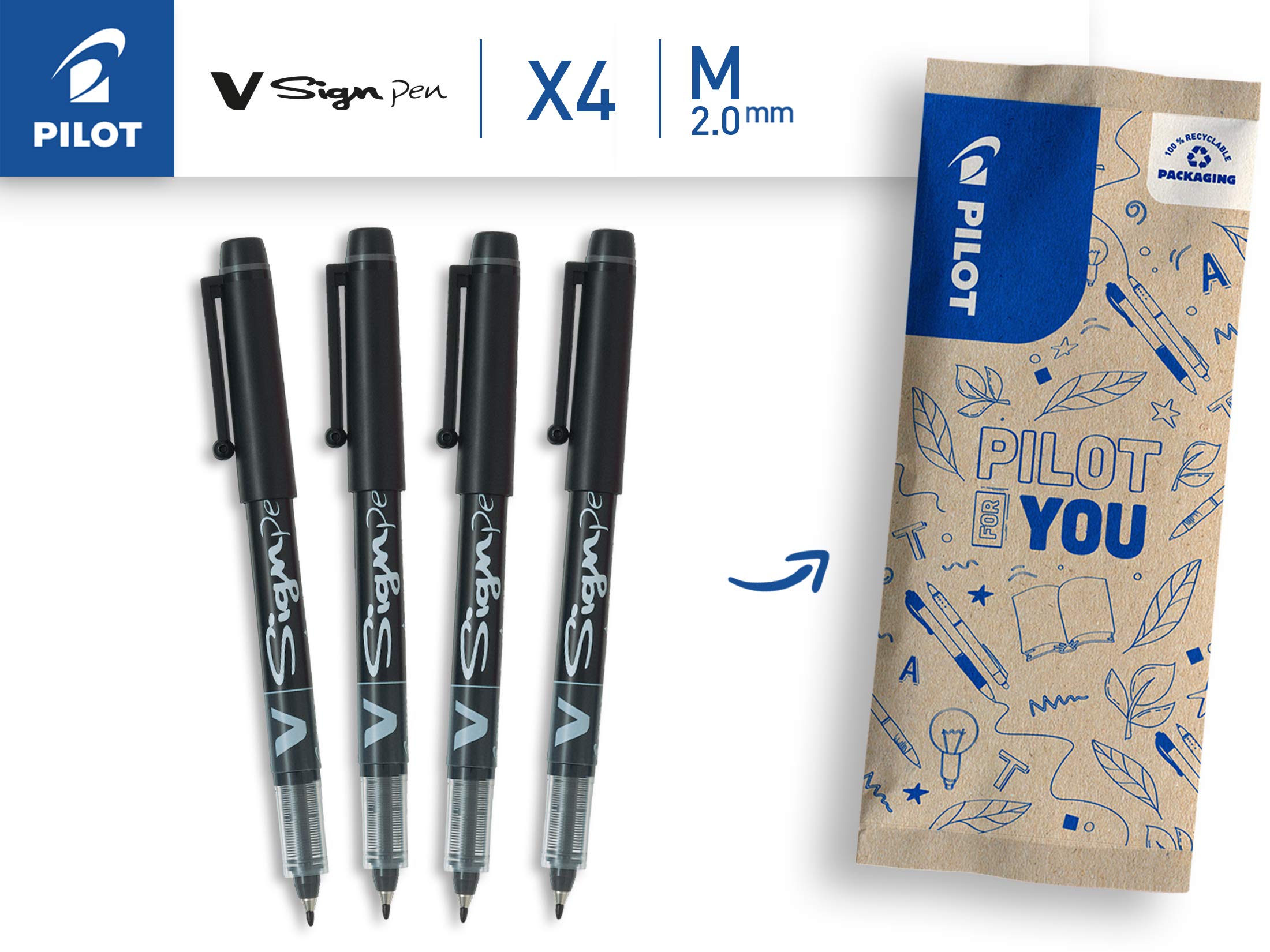 Pilot V-Sign Pen Liquid Ink Tip - Black (Pack of 4) : Amazon.ca
